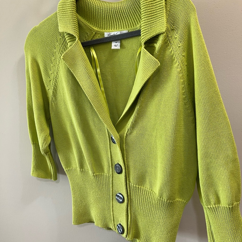 Women’s Lime Green Button-Front Knit Sweater Cardigan Size M